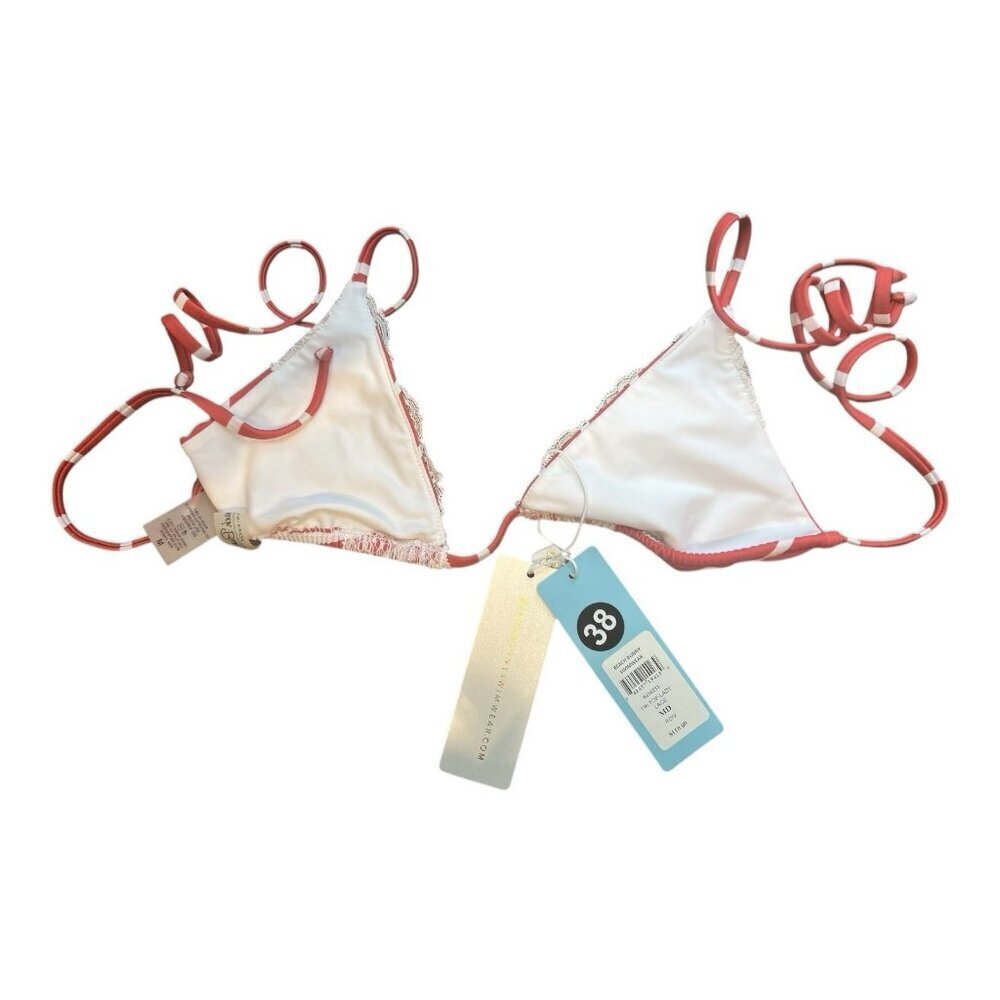 Beach Bunny Swimwear Tri Top Lady Lace Bikini Top Sz Medium Red White Stripes - Picture 3 of 5